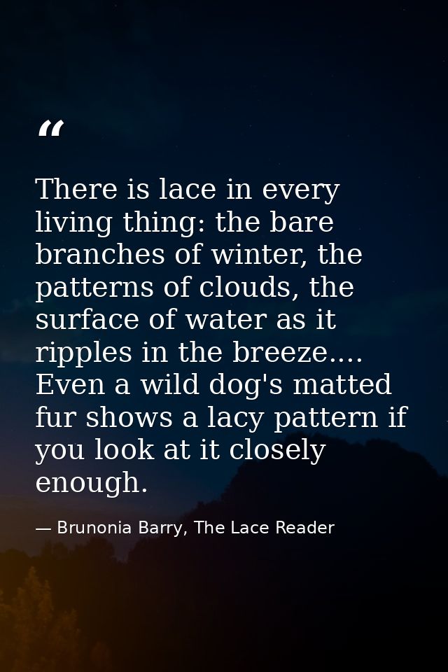 There is lace in every living thing: the bare branches of winter, the patterns of clouds, the surface of water as it rip — Brunonia Barry, The Lace Reader