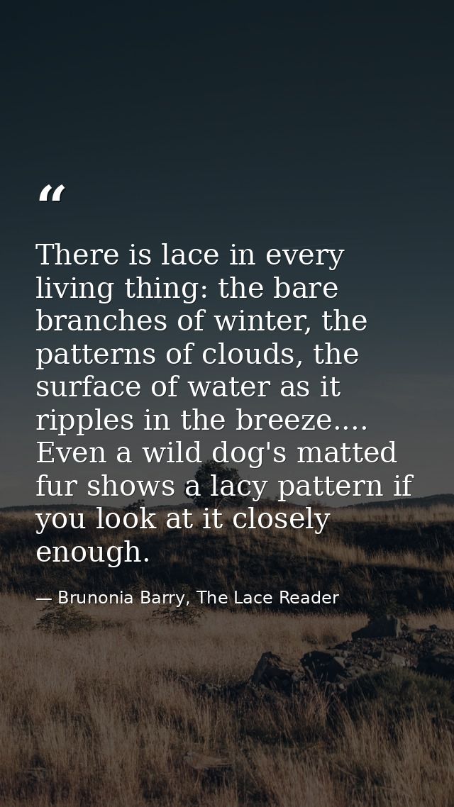There is lace in every living thing: the bare branches of winter, the patterns of clouds, the surface of water as it rip — Brunonia Barry, The Lace Reader