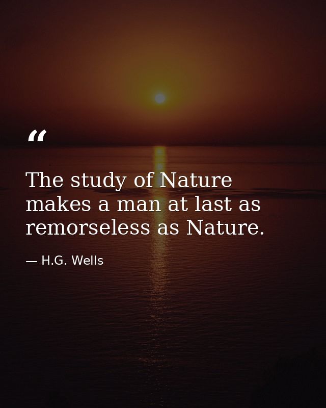 The study of Nature makes a man at last as remorseless as Nature. — H.G. Wells
