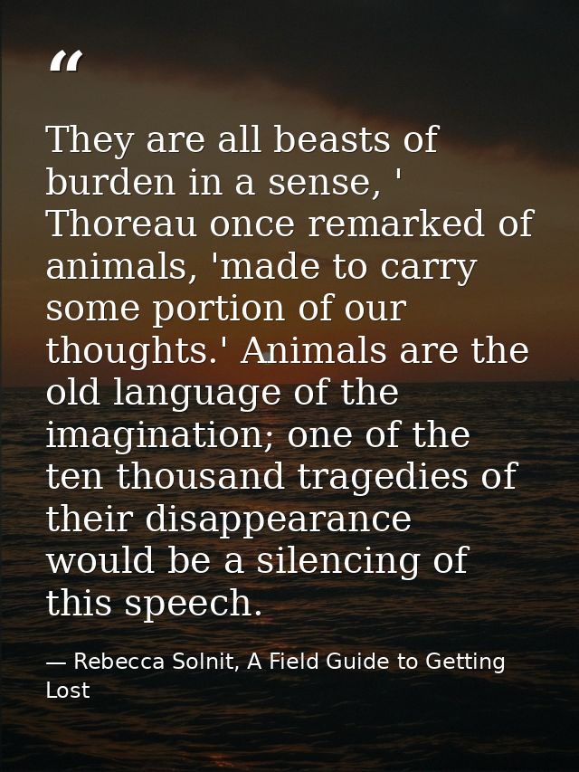 They are all beasts of burden in a sense, ' Thoreau once remarked of animals, 'made to carry some portion of our thought — Rebecca Solnit, A Field Guide to Getting Lost