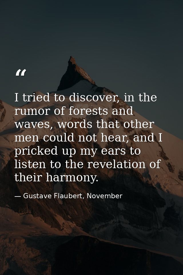 I tried to discover, in the rumor of forests and waves, words that other men could not hear, and I pricked up my ears to — Gustave Flaubert, November