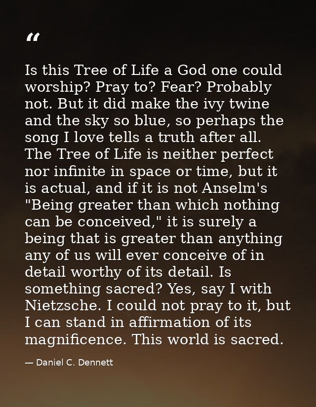 Is this Tree of Life a God one could worship? Pray to? Fear? Probably not. But it did make the ivy twine and the sky so  — Daniel C. Dennett