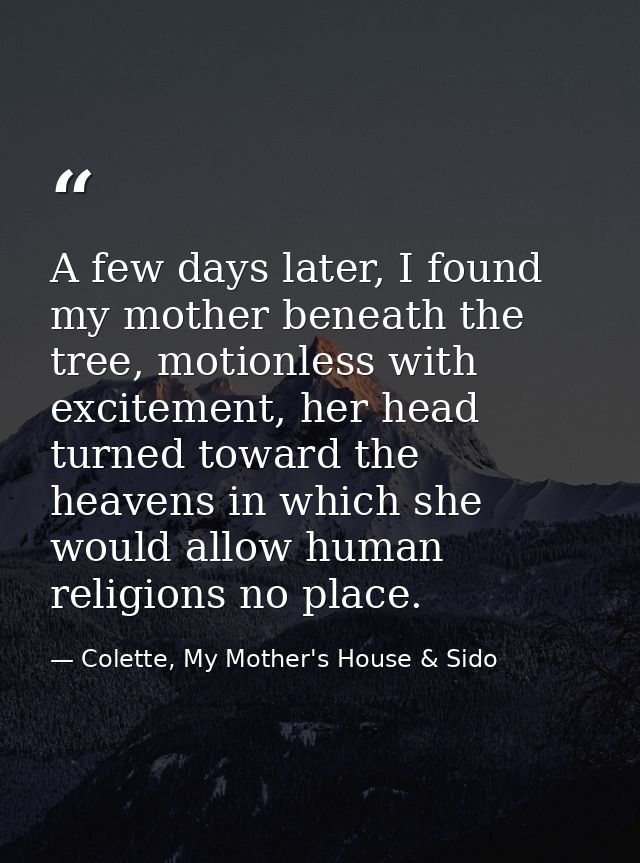 A few days later, I found my mother beneath the tree, motionless with excitement, her head turned toward the heavens in  — Colette, My Mother's House & Sido