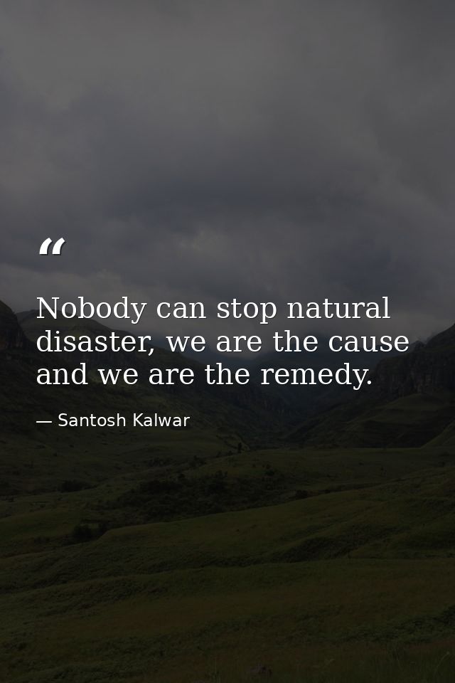 Nobody can stop natural disaster, we are the cause and we are the remedy. — Santosh Kalwar