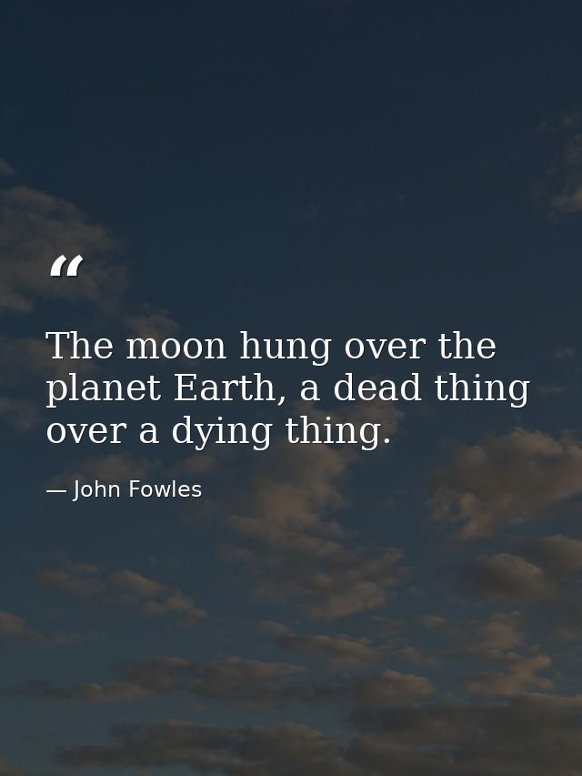 The moon hung over the planet Earth, a dead thing over a dying thing. — John Fowles