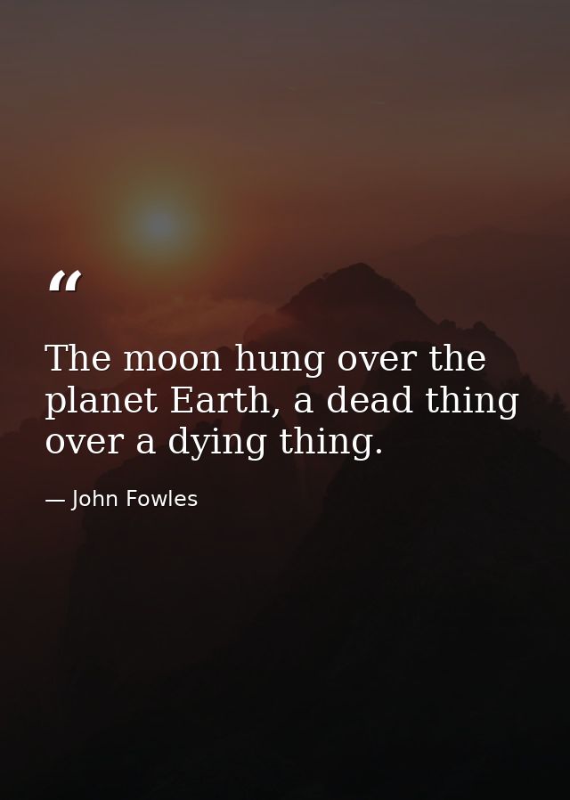 The moon hung over the planet Earth, a dead thing over a dying thing. — John Fowles