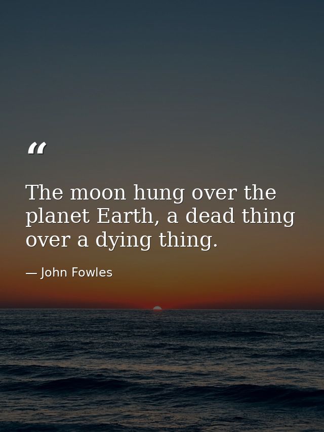 The moon hung over the planet Earth, a dead thing over a dying thing. — John Fowles