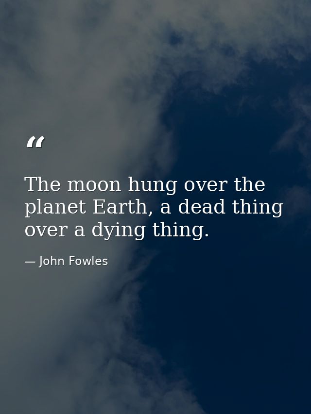 The moon hung over the planet Earth, a dead thing over a dying thing. — John Fowles