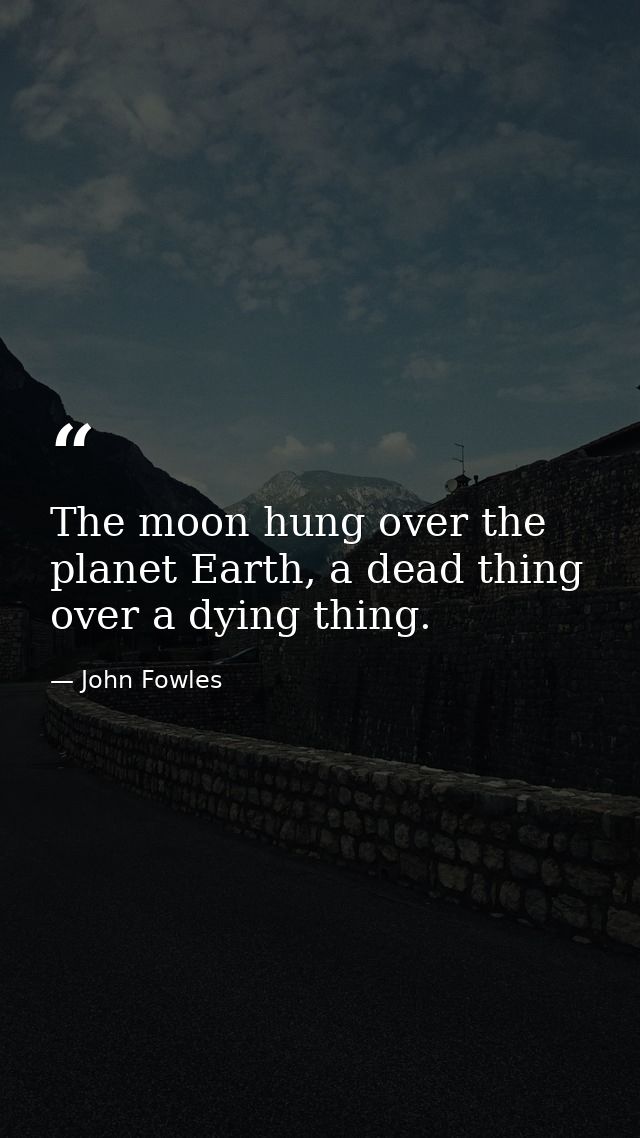 The moon hung over the planet Earth, a dead thing over a dying thing. — John Fowles