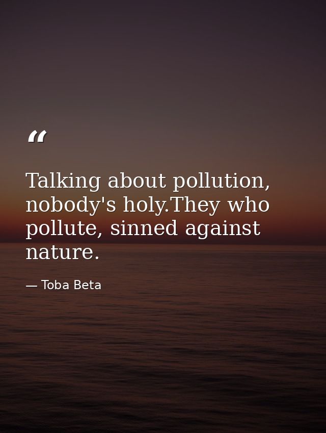 Talking about pollution, nobody's holy.They who pollute, sinned against nature. — Toba Beta