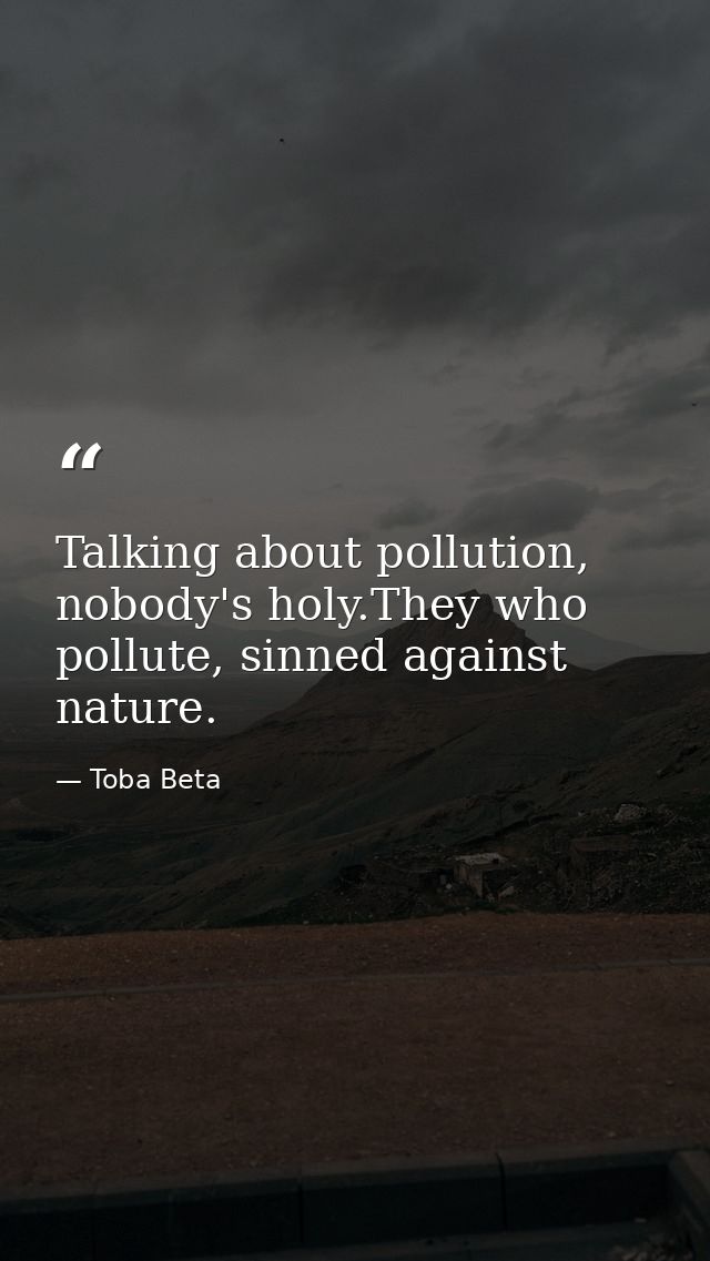 Talking about pollution, nobody's holy.They who pollute, sinned against nature. — Toba Beta