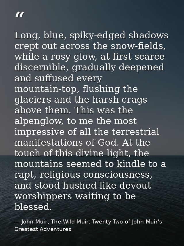 Long, blue, spiky-edged shadows crept out across the snow-fields, while a rosy glow, at first scarce discernible, gradua — John Muir, The Wild Muir: Twenty-Two of John Muir's Greatest Adventures