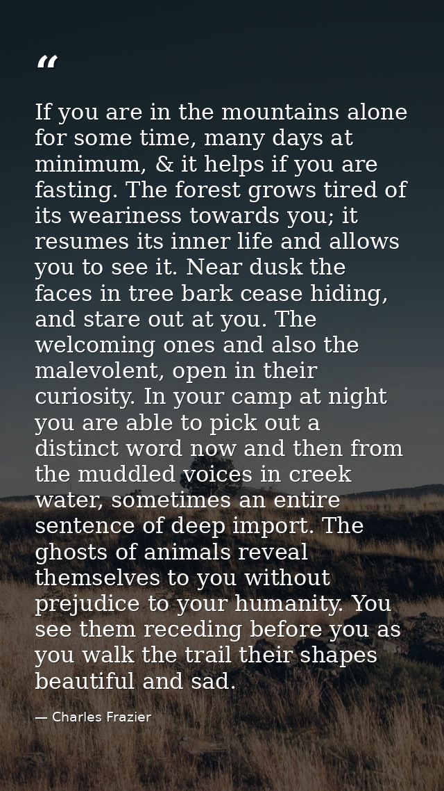 If you are in the mountains alone for some time, many days at minimum, & it helps if you are fasting. The forest grows t — Charles Frazier
