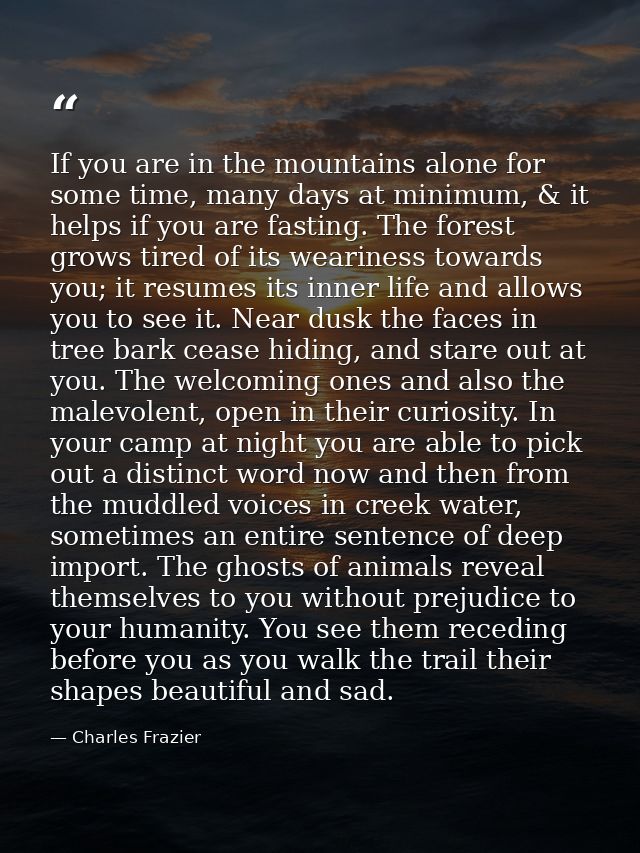 If you are in the mountains alone for some time, many days at minimum, & it helps if you are fasting. The forest grows t — Charles Frazier