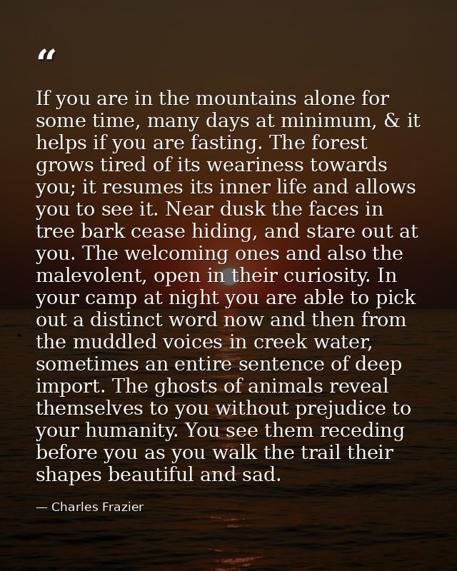 If you are in the mountains alone for some time, many days at minimum, & it helps if you are fasting. The forest grows t — Charles Frazier