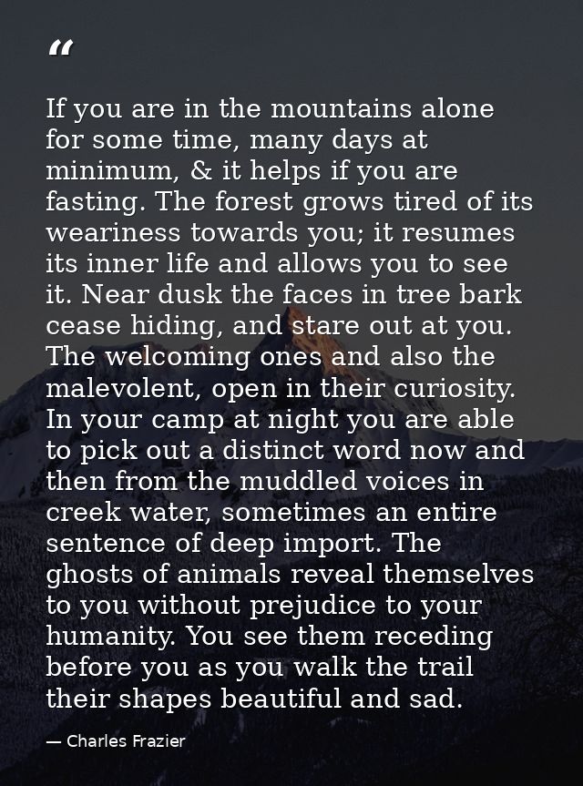 If you are in the mountains alone for some time, many days at minimum, & it helps if you are fasting. The forest grows t — Charles Frazier