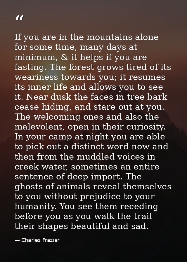 If you are in the mountains alone for some time, many days at minimum, & it helps if you are fasting. The forest grows t — Charles Frazier