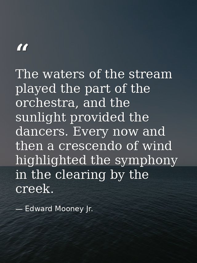 The waters of the stream played the part of the orchestra, and the sunlight provided the dancers. Every now and then a c — Edward Mooney Jr.