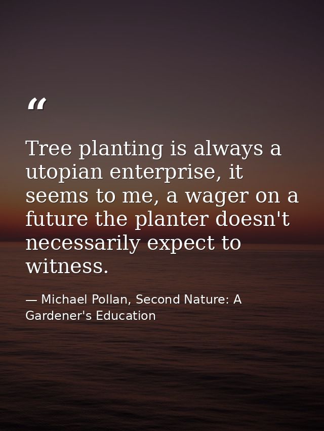 Tree planting is always a utopian enterprise, it seems to me, a wager on a future the planter doesn't necessarily expect — Michael Pollan, Second Nature: A Gardener's Education