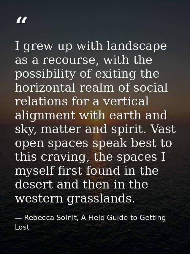 I grew up with landscape as a recourse, with the possibility of exiting the horizontal realm of social relations for a v — Rebecca Solnit, A Field Guide to Getting Lost