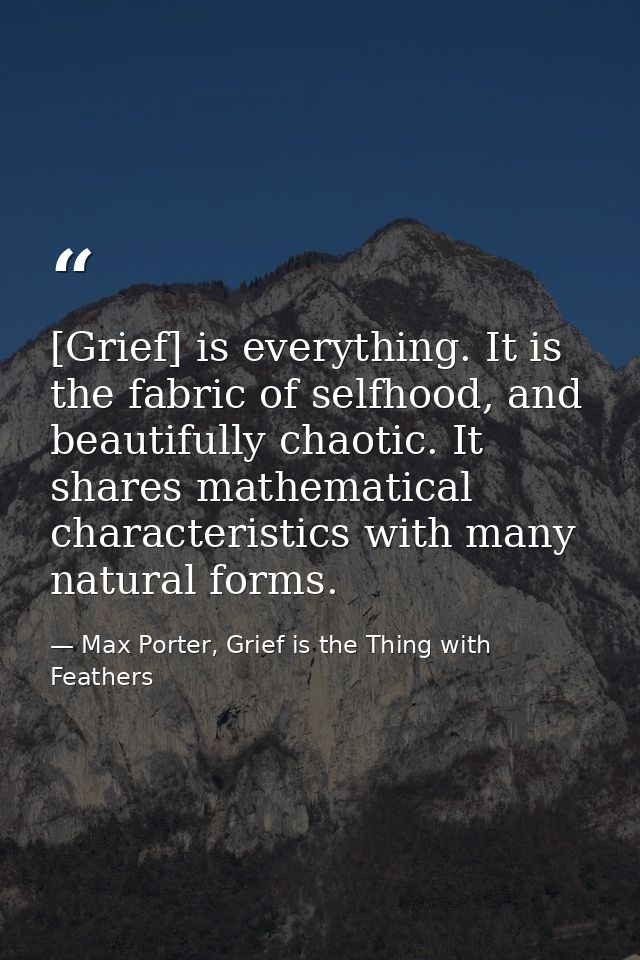 [Grief] is everything. It is the fabric of selfhood, and beautifully chaotic. It shares mathematical characteristics wit — Max Porter, Grief is the Thing with Feathers