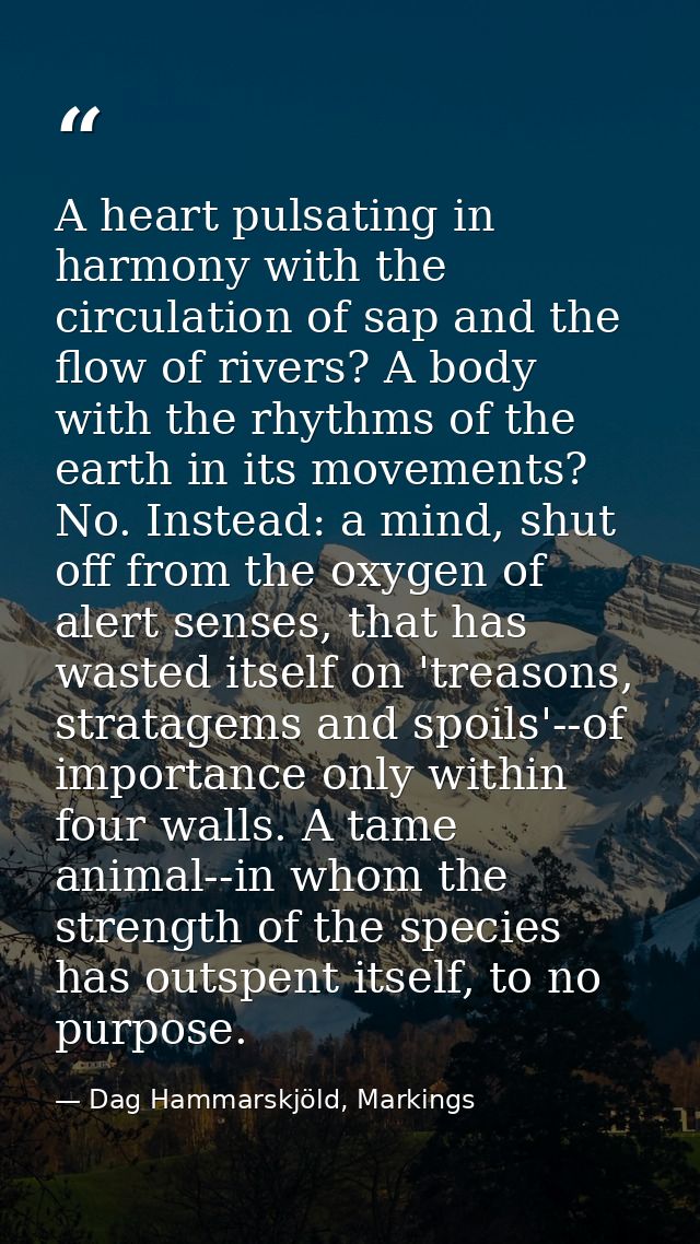 A heart pulsating in harmony with the circulation of sap and the flow of rivers? A body with the rhythms of the earth in — Dag Hammarskjöld, Markings