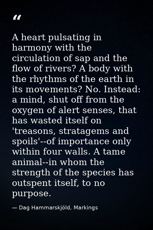 A heart pulsating in harmony with the circulation of sap and the flow of rivers? A body with the rhythms of the earth in — Dag Hammarskjöld, Markings