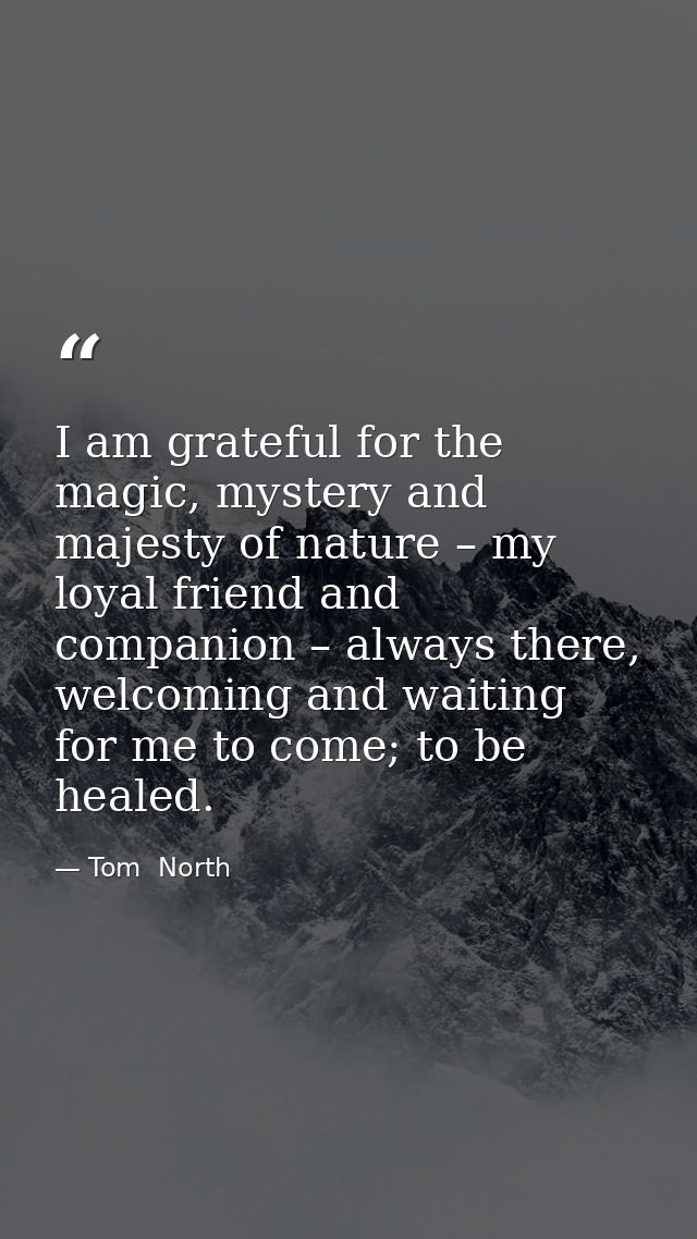 I am grateful for the magic, mystery and majesty of nature – my loyal friend and companion – always there, welcoming and — Tom  North