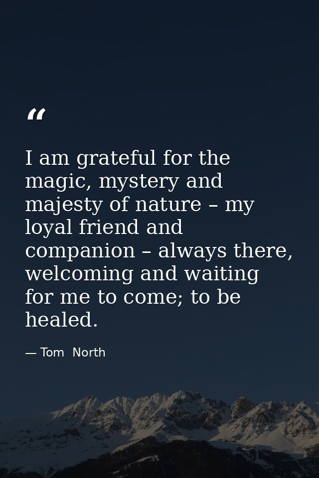 I am grateful for the magic, mystery and majesty of nature – my loyal friend and companion – always there, welcoming and — Tom  North