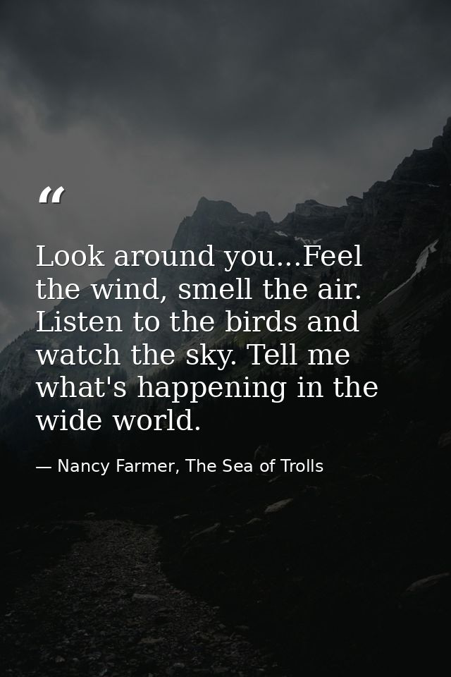 Look around you...Feel the wind, smell the air. Listen to the birds and watch the sky. Tell me what's happening in the w — Nancy Farmer, The Sea of Trolls