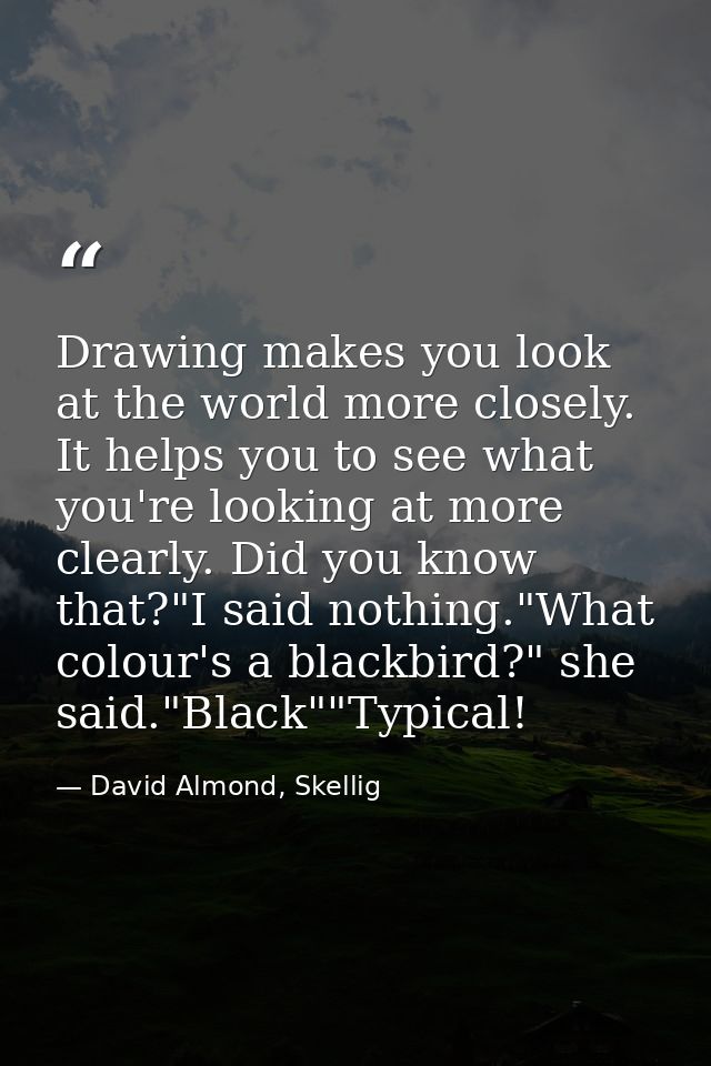 Drawing makes you look at the world more closely. It helps you to see what you're looking at more clearly. Did you know  — David Almond, Skellig