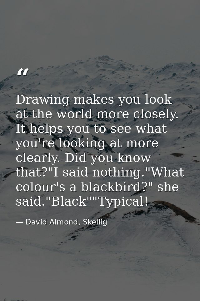 Drawing makes you look at the world more closely. It helps you to see what you're looking at more clearly. Did you know  — David Almond, Skellig