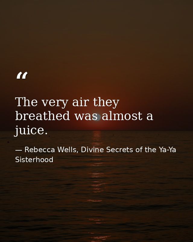 The very air they breathed was almost a juice. — Rebecca Wells, Divine Secrets of the Ya-Ya Sisterhood