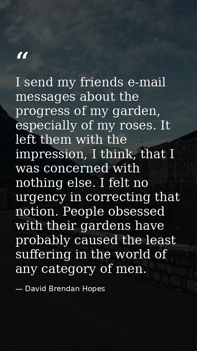 I send my friends e-mail messages about the progress of my garden, especially of my roses. It left them with the impress — David Brendan Hopes