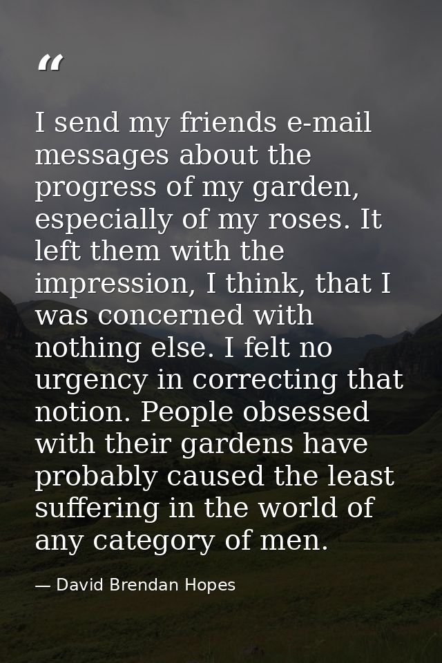 I send my friends e-mail messages about the progress of my garden, especially of my roses. It left them with the impress — David Brendan Hopes