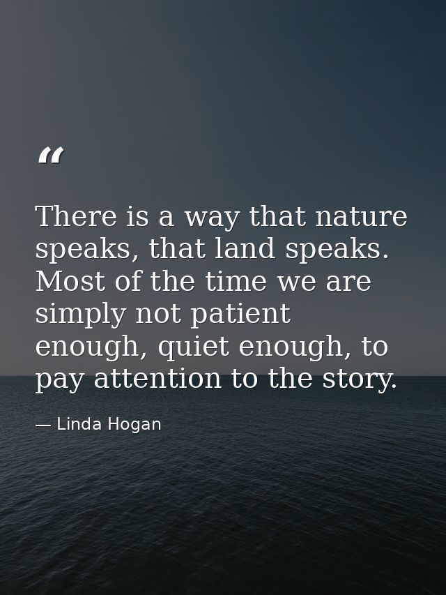 There is a way that nature speaks, that land speaks. Most of the time we are simply not patient enough, quiet enough, to — Linda Hogan