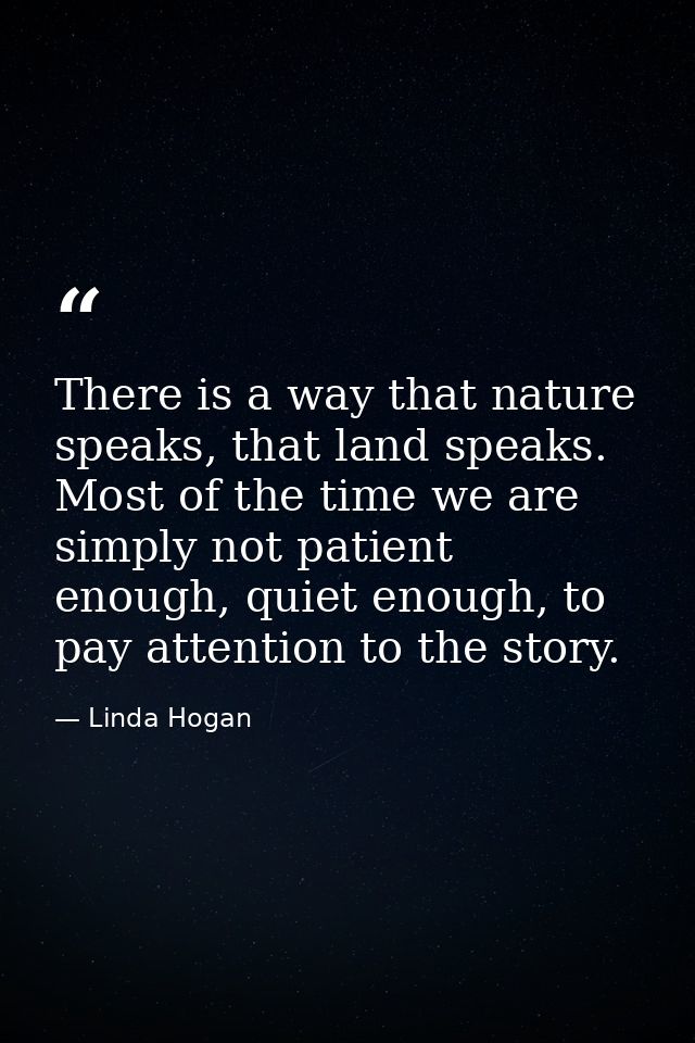 There is a way that nature speaks, that land speaks. Most of the time we are simply not patient enough, quiet enough, to — Linda Hogan