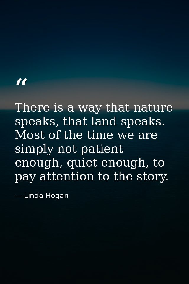 There is a way that nature speaks, that land speaks. Most of the time we are simply not patient enough, quiet enough, to — Linda Hogan