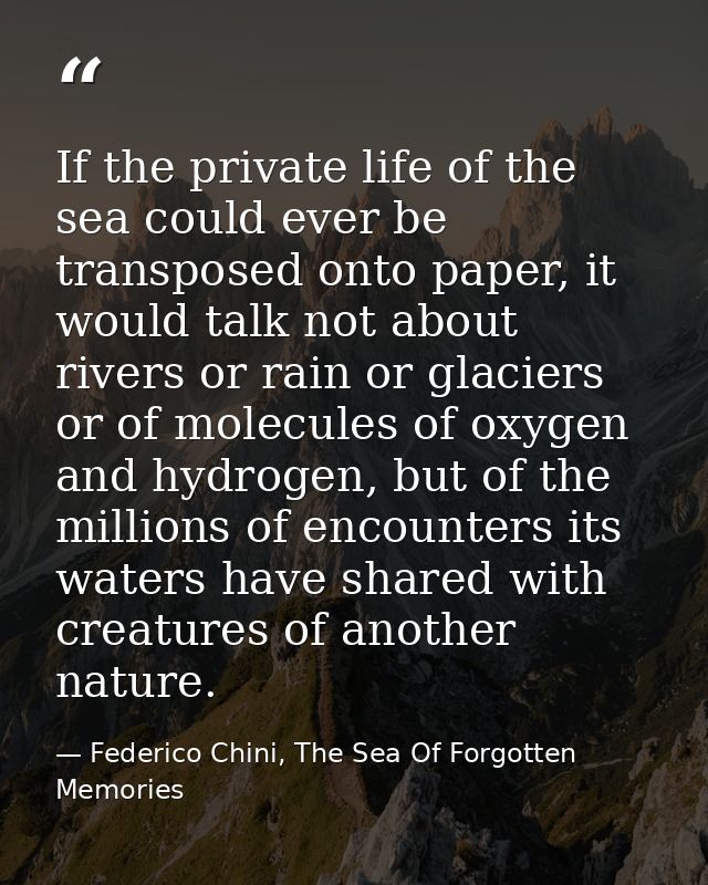 If the private life of the sea could ever be transposed onto paper, it would talk not about rivers or rain or glaciers o — Federico Chini, The Sea Of Forgotten Memories