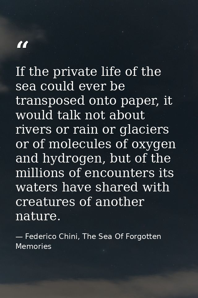 If the private life of the sea could ever be transposed onto paper, it would talk not about rivers or rain or glaciers o — Federico Chini, The Sea Of Forgotten Memories