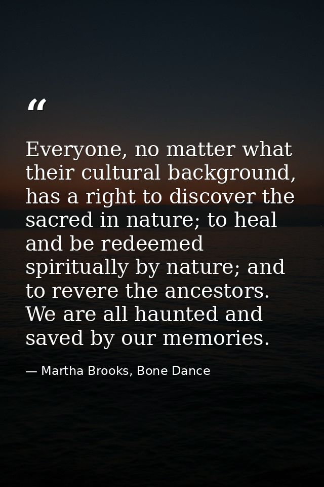 Everyone, no matter what their cultural background, has a right to discover the sacred in nature; to heal and be redeeme — Martha Brooks, Bone Dance