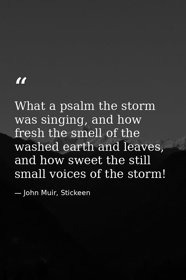 What a psalm the storm was singing, and how fresh the smell of the washed earth and leaves, and how sweet the still smal — John Muir, Stickeen