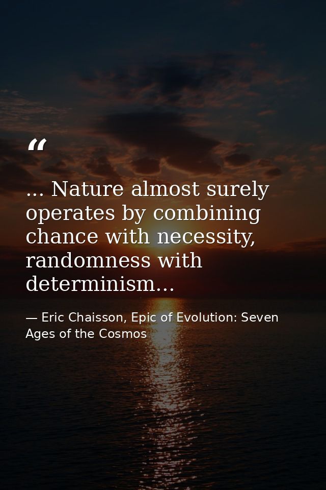 ... Nature almost surely operates by combining chance with necessity, randomness with determinism... — Eric Chaisson, Epic of Evolution: Seven Ages of the Cosmos