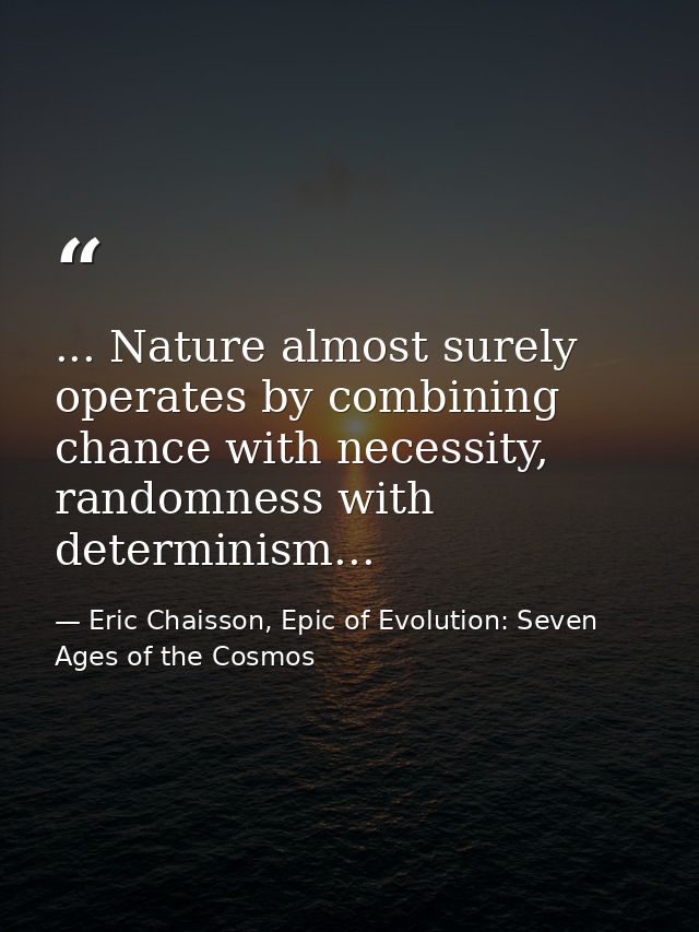 ... Nature almost surely operates by combining chance with necessity, randomness with determinism... — Eric Chaisson, Epic of Evolution: Seven Ages of the Cosmos