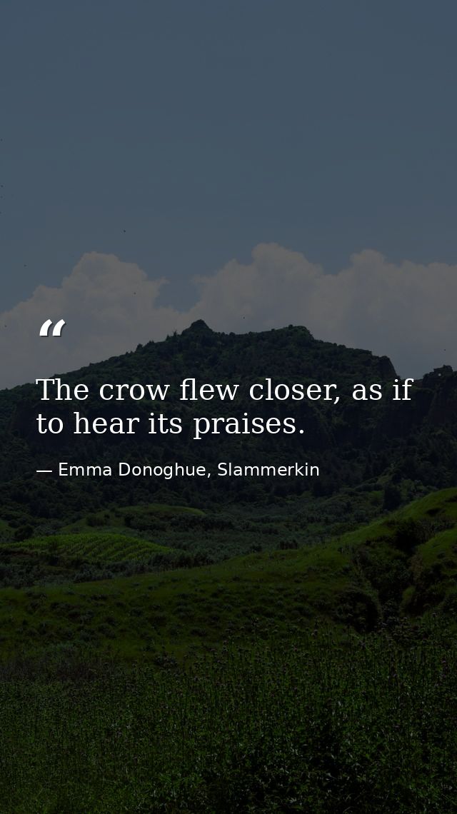The crow flew closer, as if to hear its praises. — Emma Donoghue, Slammerkin