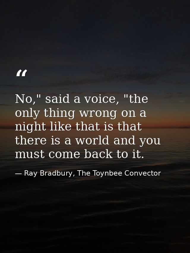No," said a voice, "the only thing wrong on a night like that is that there is a world and you must come back to it. — Ray Bradbury, The Toynbee Convector