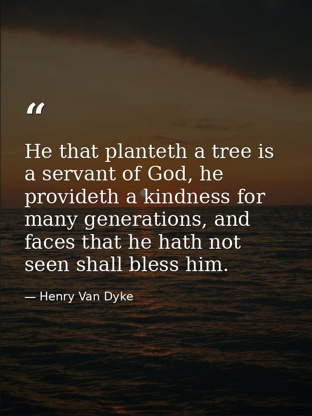 He that planteth a tree is a servant of God, he provideth a kindness for many generations, and faces that he hath not se — Henry Van Dyke