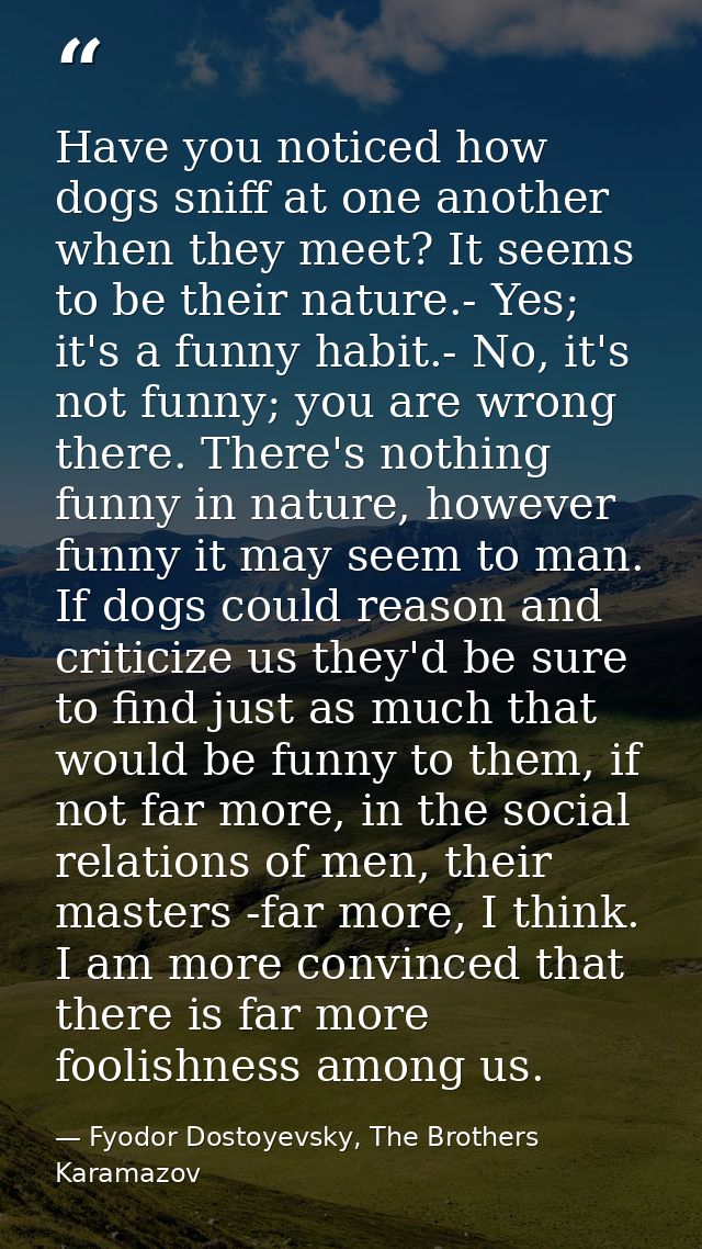 Have you noticed how dogs sniff at one another when they meet? It seems to be their nature.- Yes; it's a funny habit.- N — Fyodor Dostoyevsky, The Brothers Karamazov