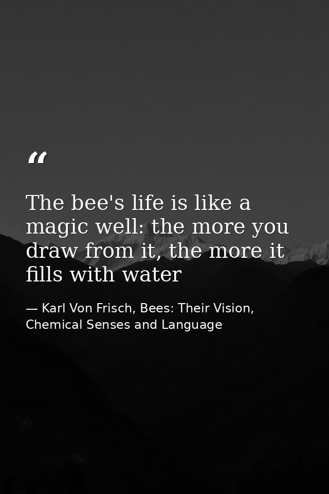 The bee's life is like a magic well: the more you draw from it, the more it fills with water — Karl Von Frisch, Bees: Their Vision, Chemical Senses and Language