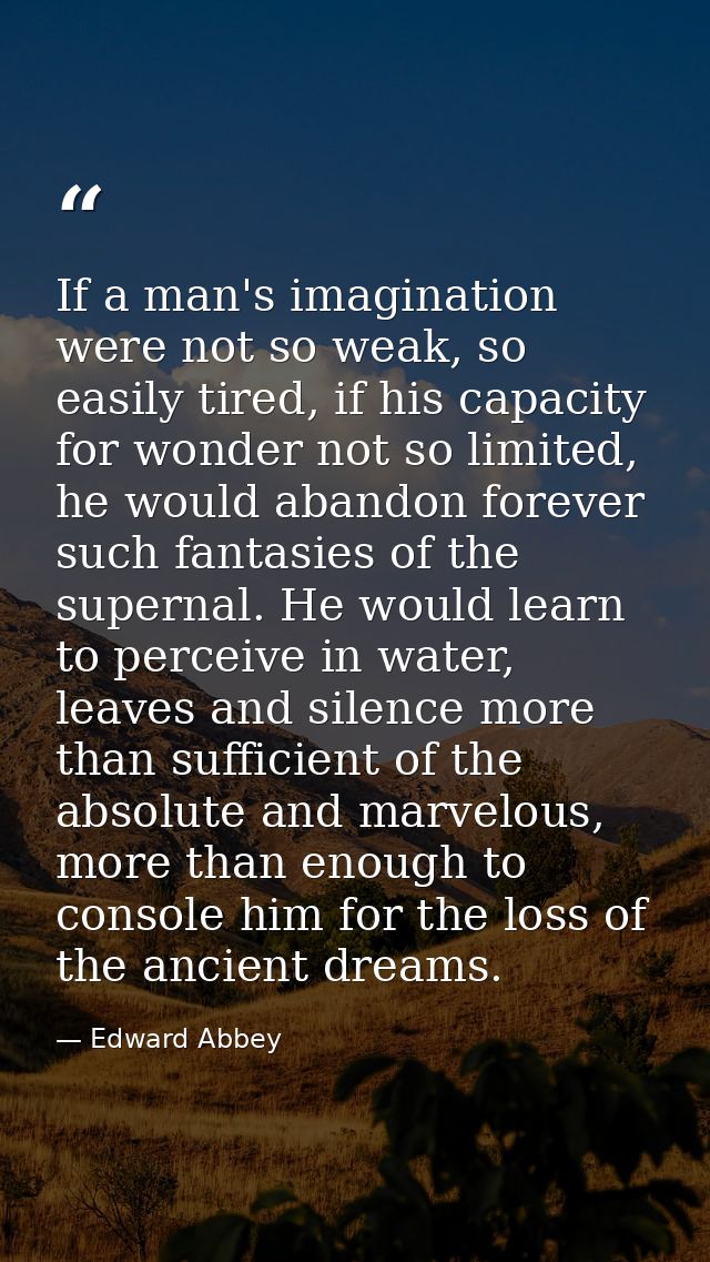 If a man's imagination were not so weak, so easily tired, if his capacity for wonder not so limited, he would abandon fo — Edward Abbey